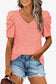 V-Neck Puff Sleeve Tee - Premium top from Trendsi - Just $23.20! Shop now at Three Blessed Gems