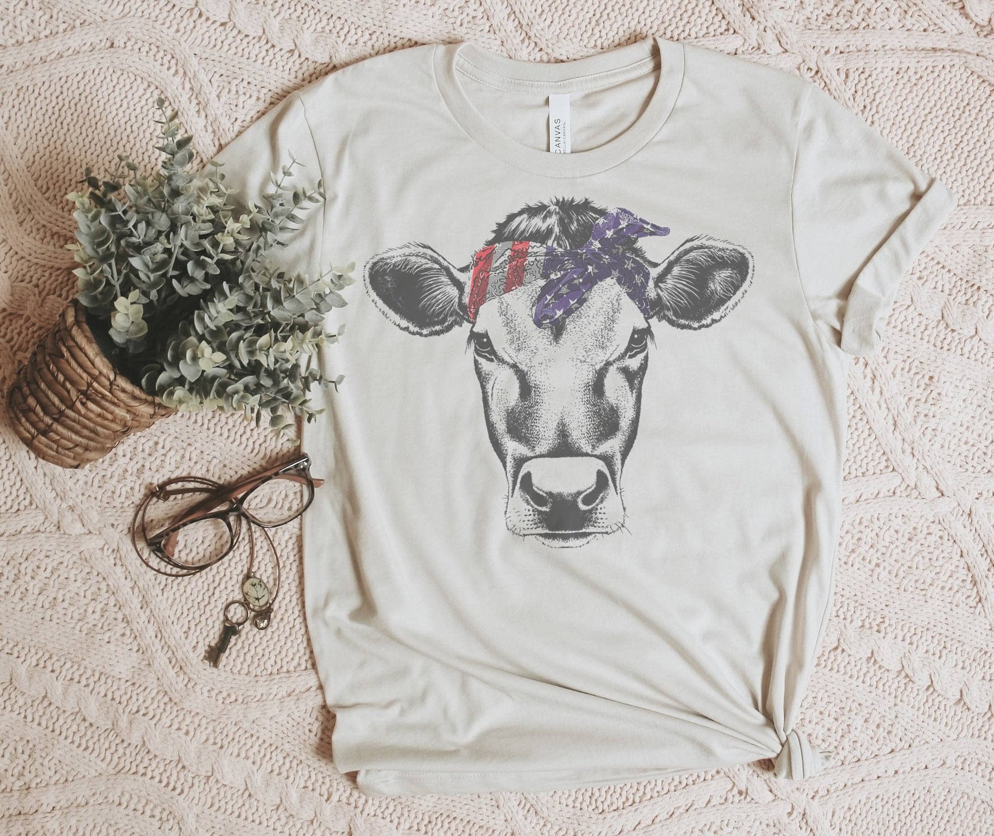 American Flag Cow Tee - Premium T-Shirt from Amy Anne Apparel Inc - Just $24.50! Shop now at Three Blessed Gems