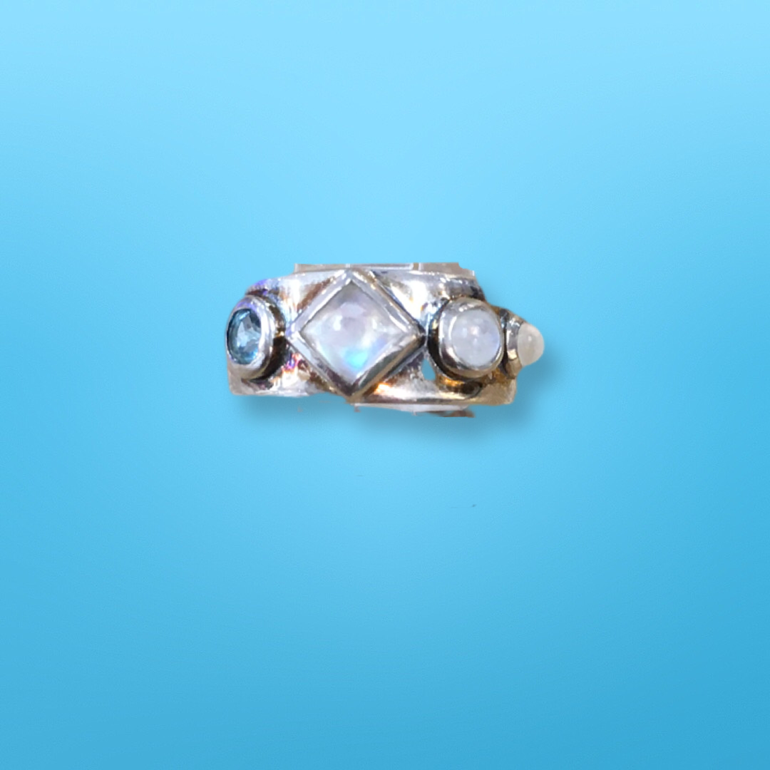 Moonstone Blue Topaz Silver Ring - Premium Ring from India Gems - Just $78! Shop now at Three Blessed Gems