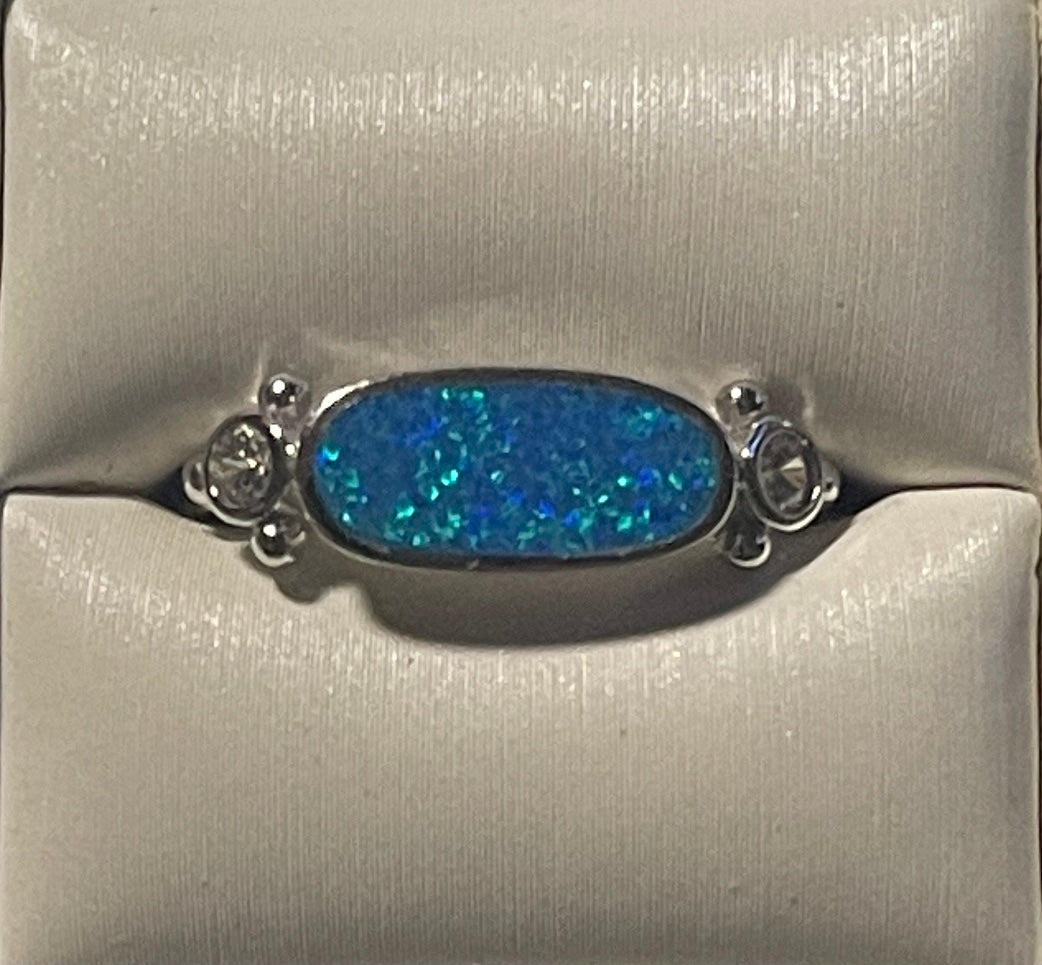 Blue Opal Cz. Sterling Ring - Premium Ring from International Excellence - Just $42! Shop now at Three Blessed Gems