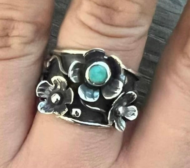 Flower Turquoise Silver Rings - Premium Rings from Boho Sol - Just $60! Shop now at Three Blessed Gems