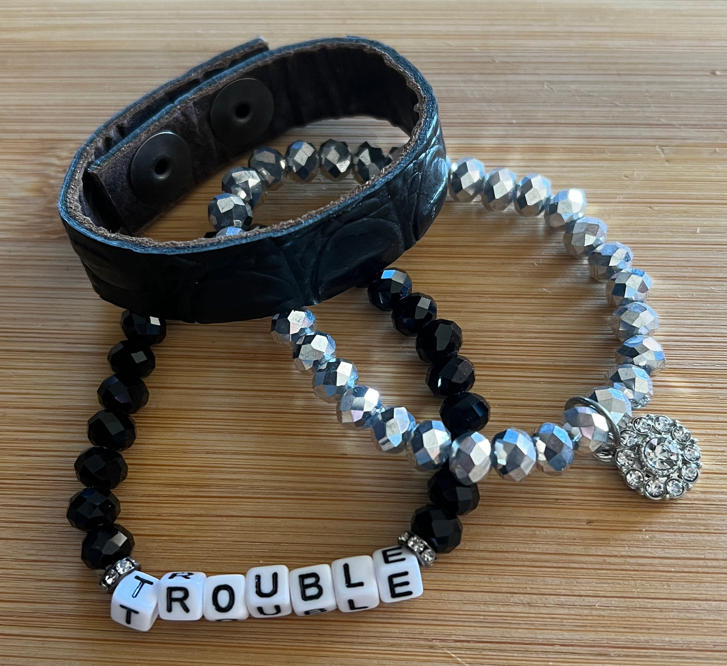Leather Stackable Trouble Bracelet - Premium Bracelets from Sandra Ling - Just $53! Shop now at Three Blessed Gems