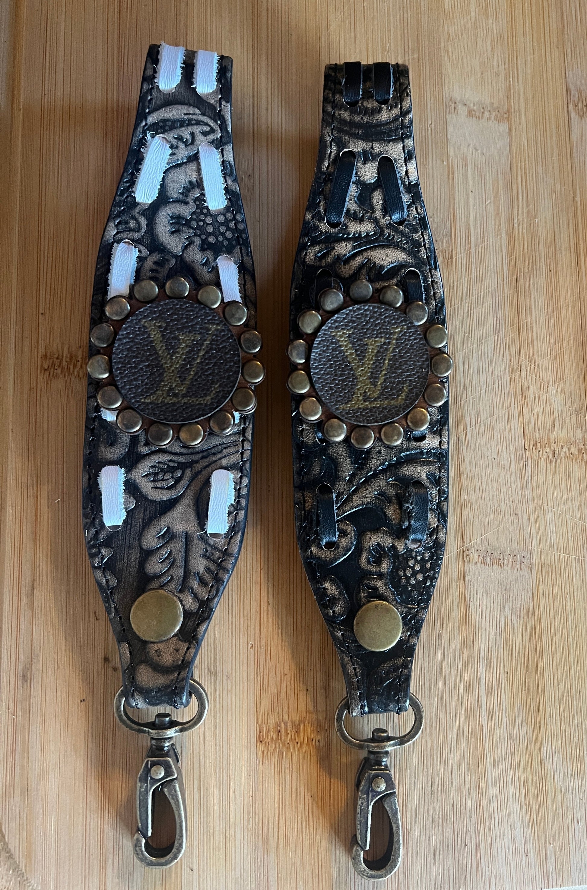 Up-cycled Designer LV Leather Wristlet Key Ring - Premium Key Ring from Keep It Gypsy - Just $135! Shop now at Three Blessed Gems