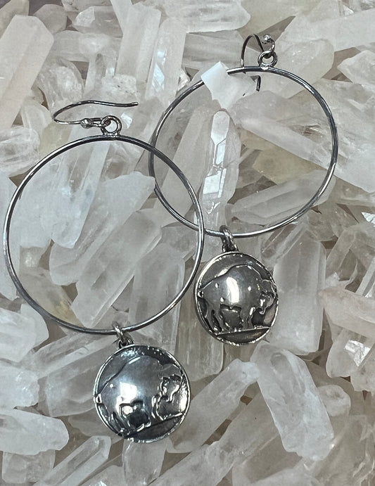 Sterling Silver Buffalo Nickel Hoop Earring - Premium Earrings from Boho Sol - Just $99! Shop now at Three Blessed Gems