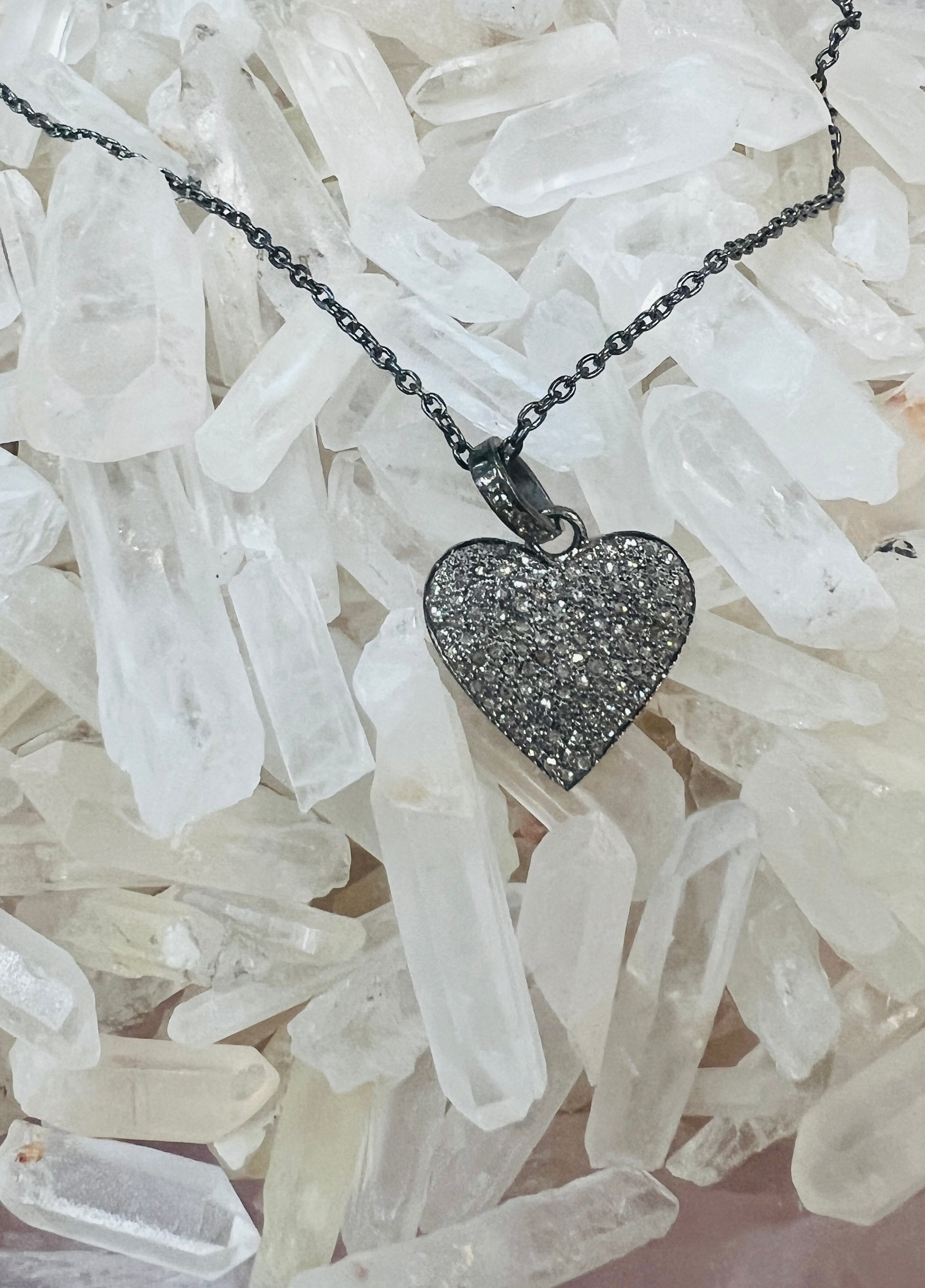Pave Diamond Heart Silver Necklace - Premium Necklaces from Benazir - Just $300! Shop now at Three Blessed Gems