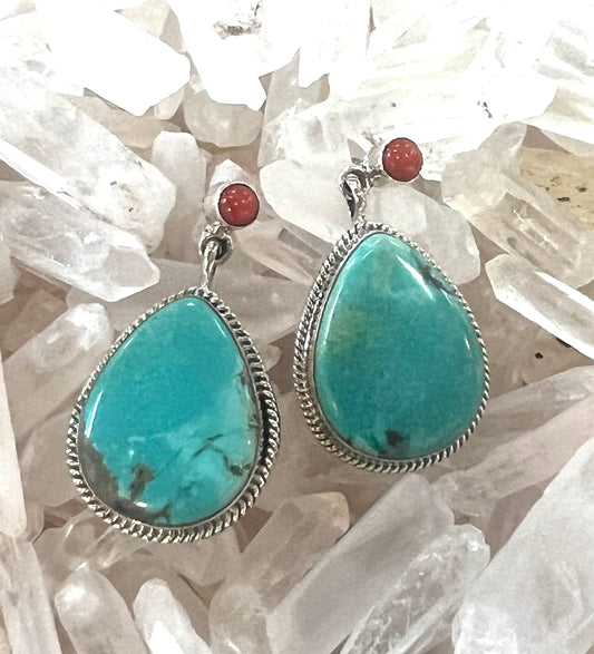 Turquoise Coral Sterling Silver Earring - Premium Earrings from Zuni - Just $225! Shop now at Three Blessed Gems