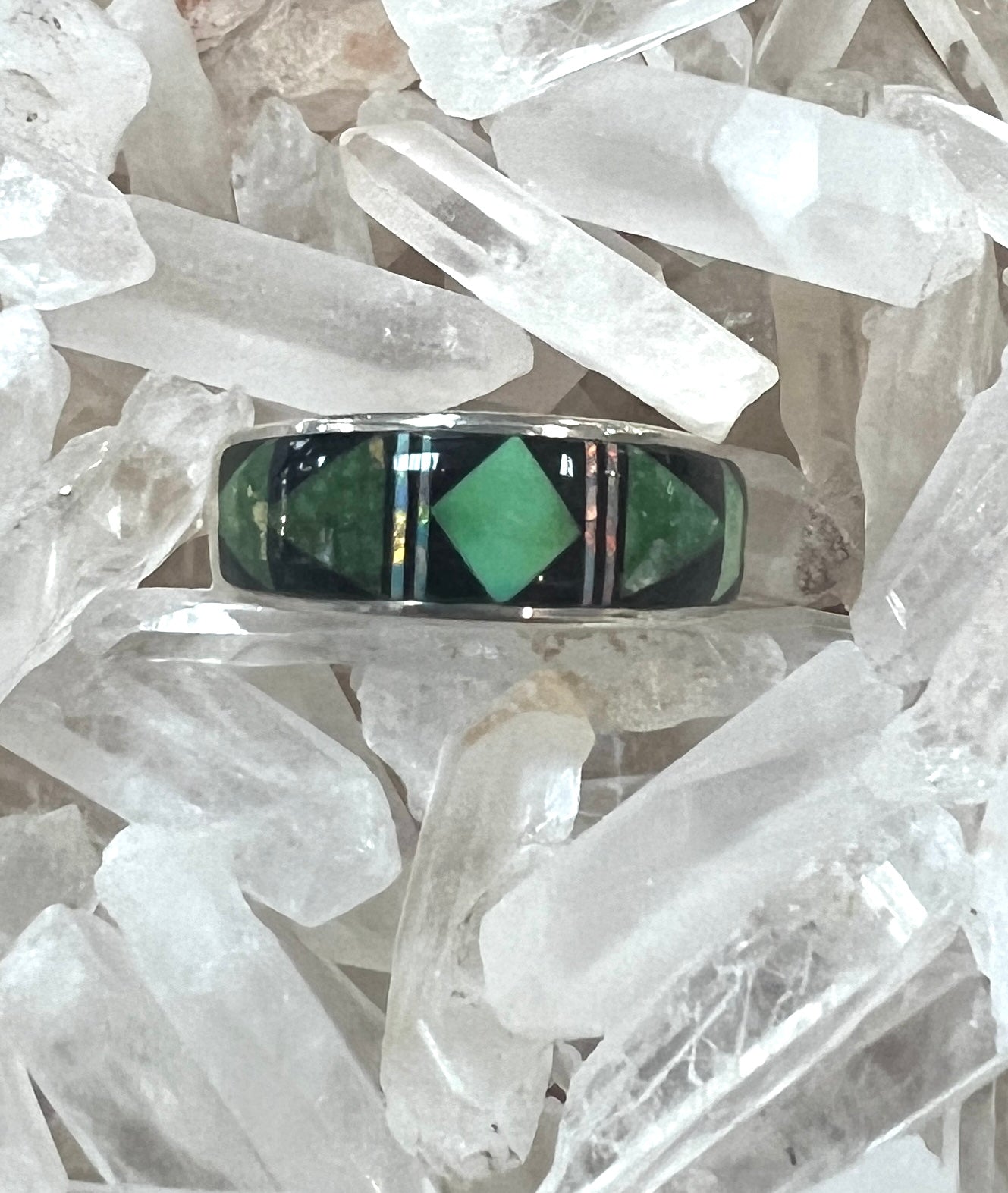 Green Turquoise Black Onyx Opal Sterling Silver Ring