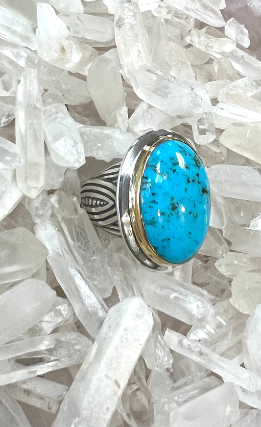 Turquoise Sterling Silver and Gold Ring - Premium Ring from India Gems - Just $330! Shop now at Three Blessed Gems