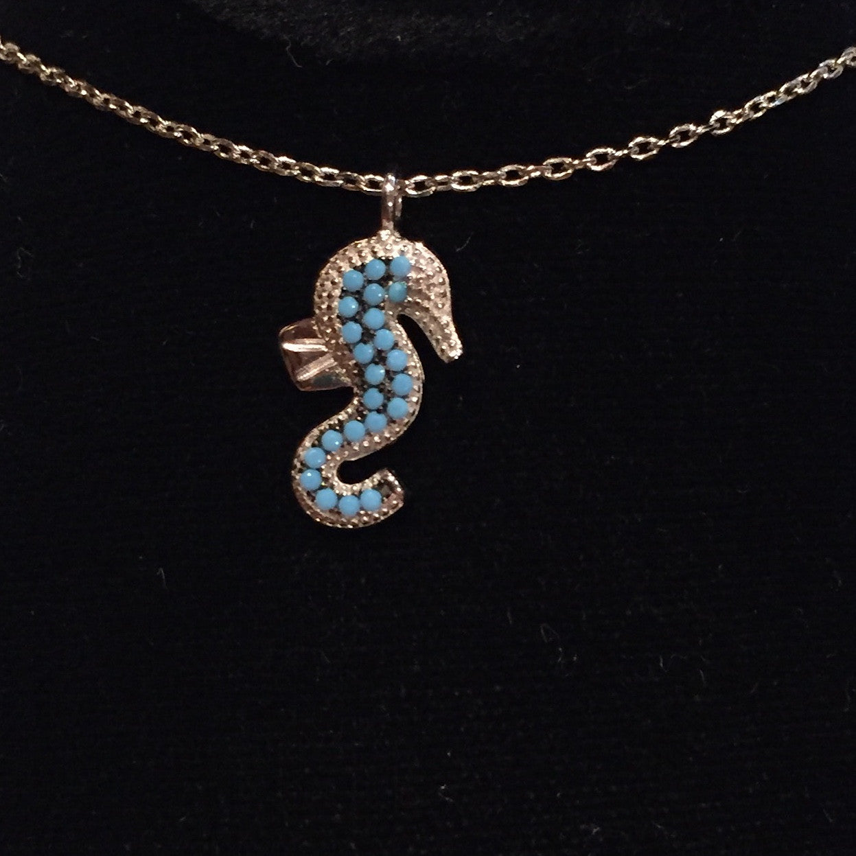 Turquoise Seahorse Silver Necklace