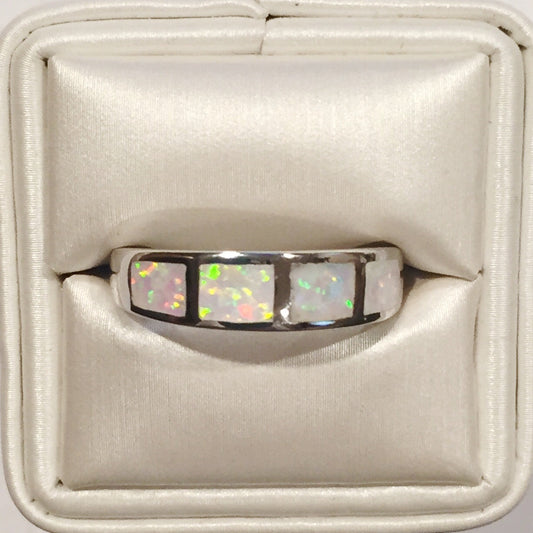 White Opal Silver Band Ring - Premium Rings from International Excellence - Just $39! Shop now at Three Blessed Gems