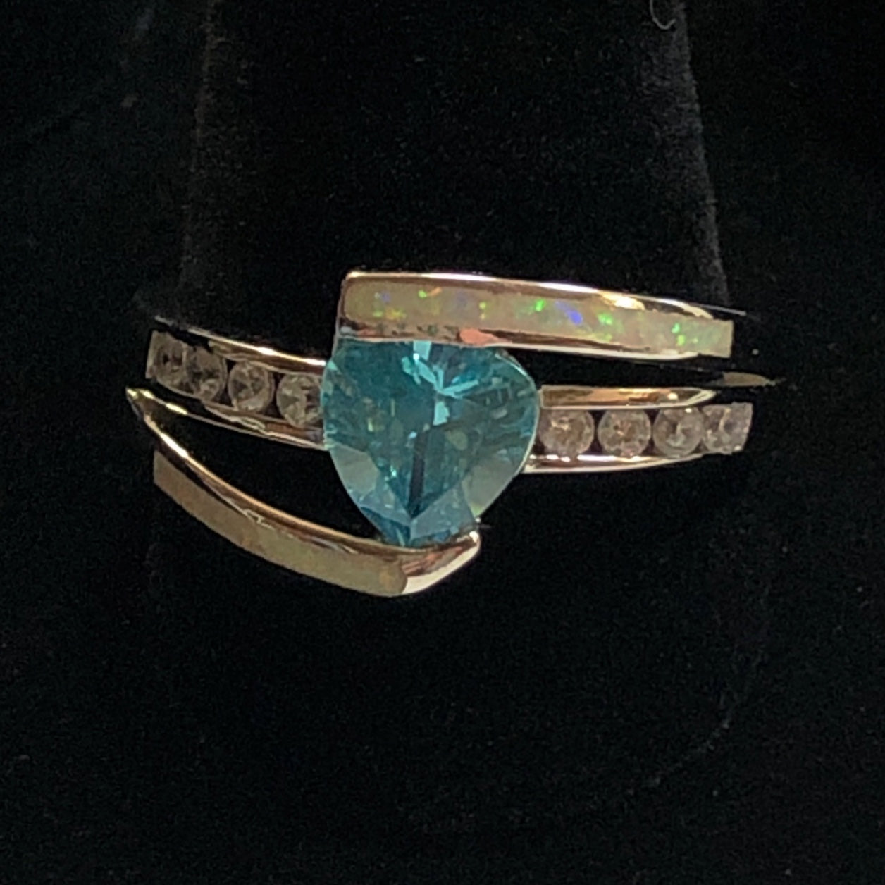 Blue Topaz CZ White Opal Ring - Premium Rings from Select Lines - Just $59! Shop now at Three Blessed Gems