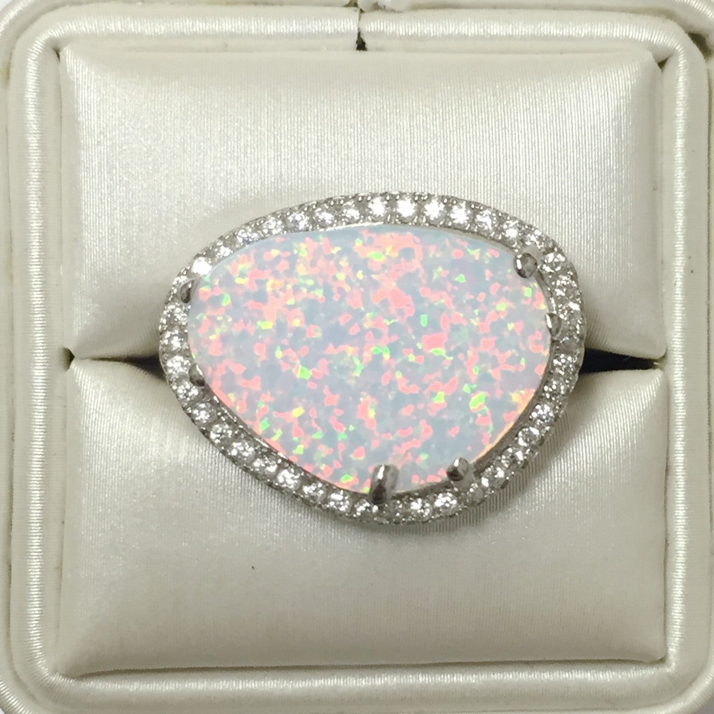 Opal CZ Silver Ring
