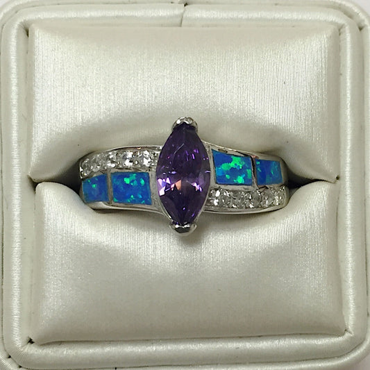 Amethyst CZ Blue Opal Silver Ring