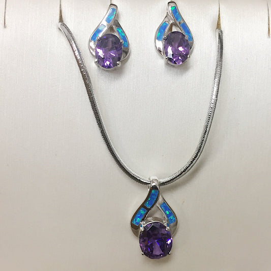 Amethyst Opal Necklace Earring Set
