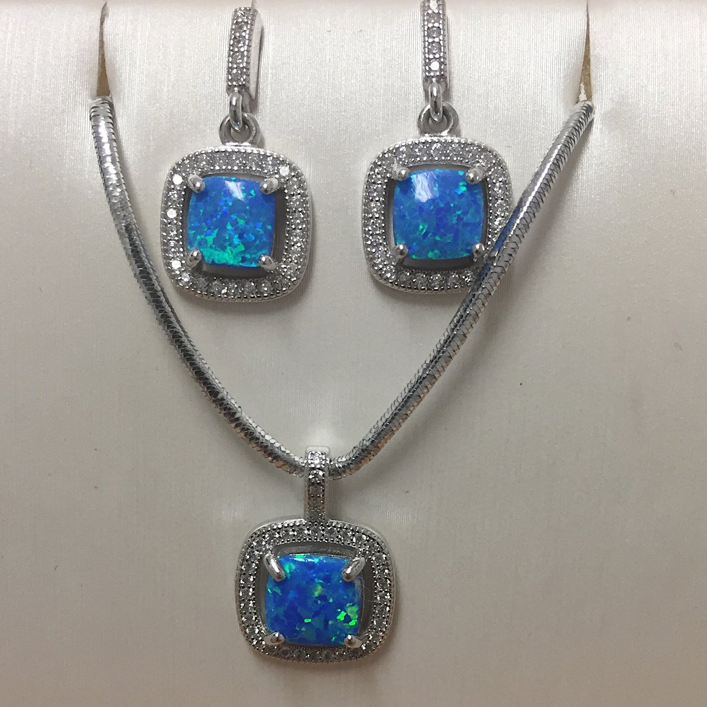 Blue Opal CZ Necklace Earring Set - Premium Necklace/ Earring Set from International Excellence - Just $60! Shop now at Three Blessed Gems