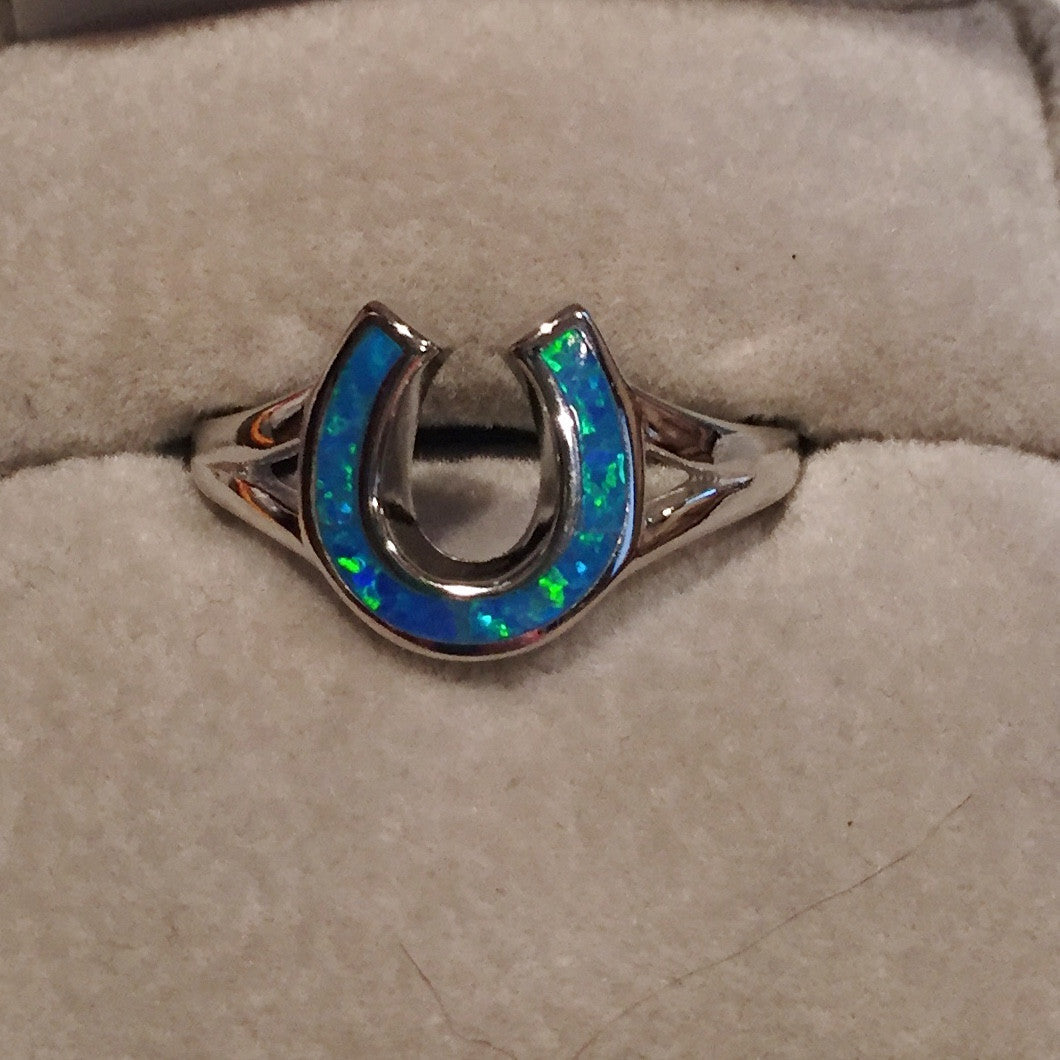Blue Opal Silver Horseshoe Ring - Premium Rings from International Excellence - Just $45! Shop now at Three Blessed Gems