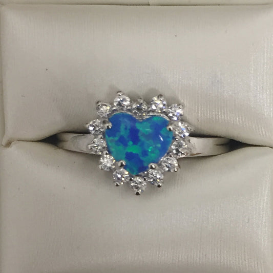 Blue opal and CZ Heart Silver Ring - Premium Rings from International Excellence - Just $50! Shop now at Three Blessed Gems