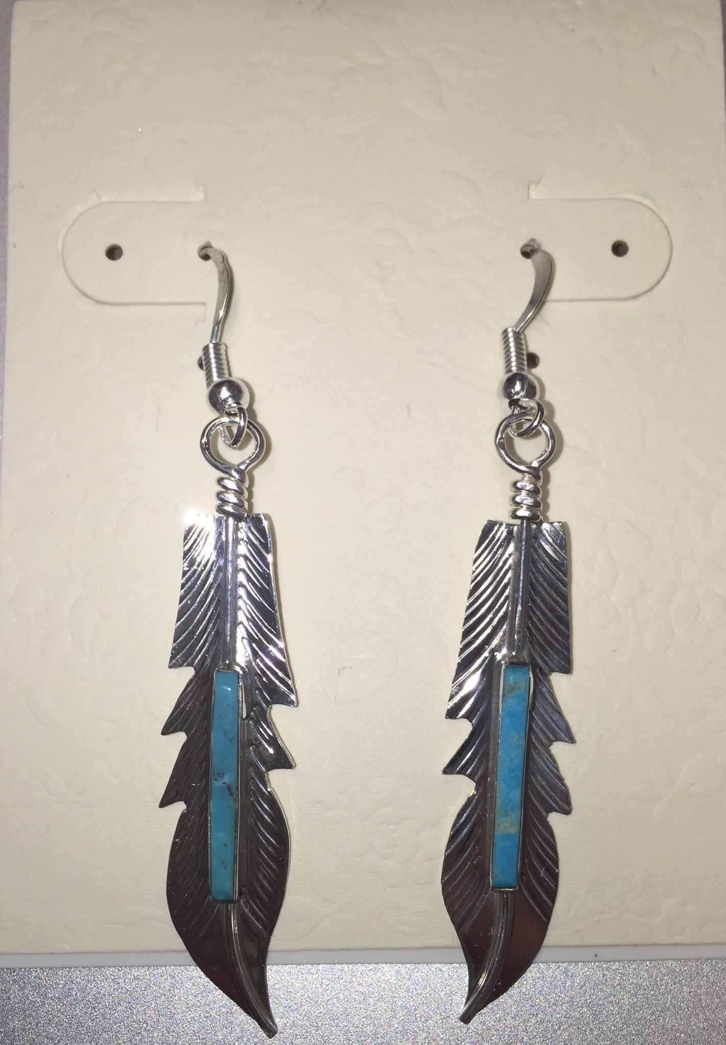 Turquoise Silver Feather Earring