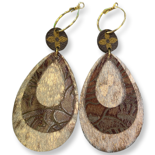 Up-Cycled Louis Vuitton Dangle Cowhide  Earrings - Premium Earrings from Keep It Gypsy - Just $99! Shop now at Three Blessed Gems