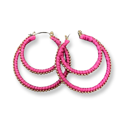 Macrame Gold Beaded Double Hoop Earring - Premium Earrings from Kenze Panne Jewelry - Just $35! Shop now at Three Blessed Gems