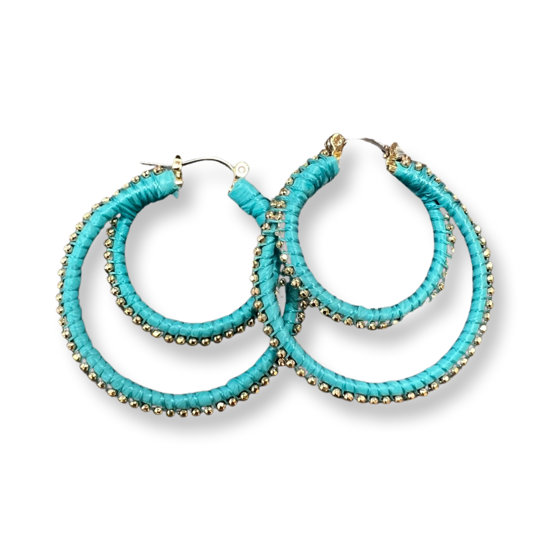 Macrame Gold Beaded Double Hoop Earring - Premium Earrings from Kenze Panne Jewelry - Just $35! Shop now at Three Blessed Gems
