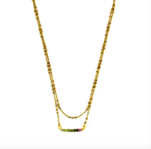 Watermelon Tourmaline Gemstone Bar Necklace - Premium Necklace from Santore' - Just $64! Shop now at Three Blessed Gems