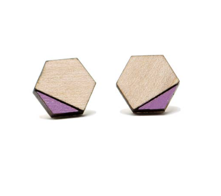 Hex Purple Wood Earring