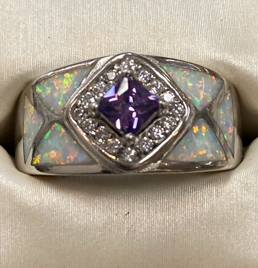Amethyst Opal Cz Mosaic Band Ring - Premium Ring from Select Lines - Just $60! Shop now at Three Blessed Gems