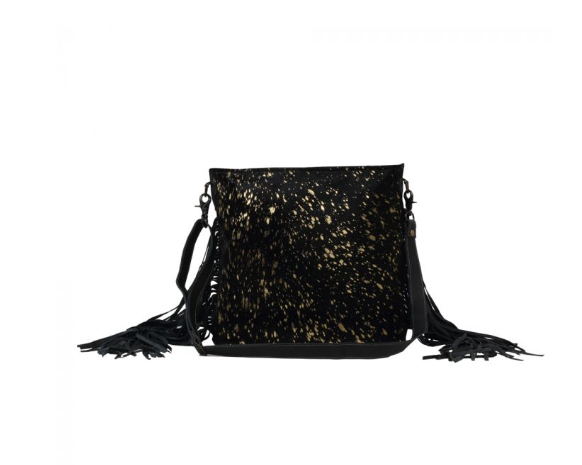 Black Shimmer Leather And Hairon Bag - Premium Bag from Myra - Just $132! Shop now at Three Blessed Gems