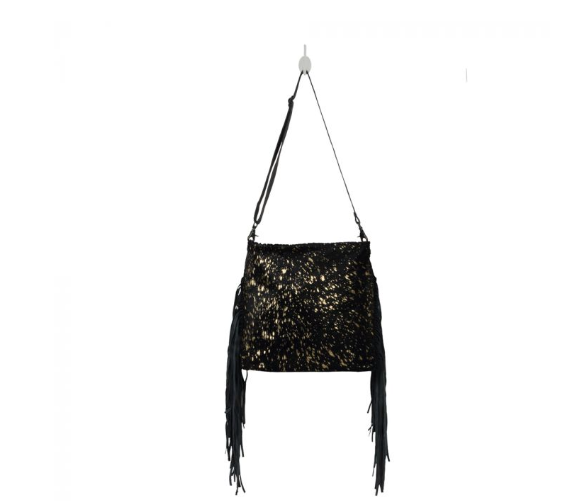 Black Shimmer Leather And Hairon Bag - Premium Bag from Myra - Just $132! Shop now at Three Blessed Gems