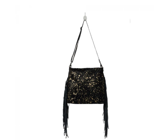 Black Shimmer Leather And Hairon Bag