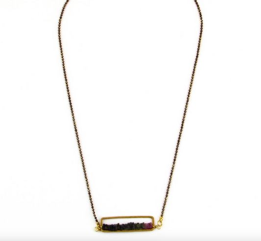 Watermelon Tourmaline Rectangle Necklace - Premium Necklace from Santore' - Just $72! Shop now at Three Blessed Gems