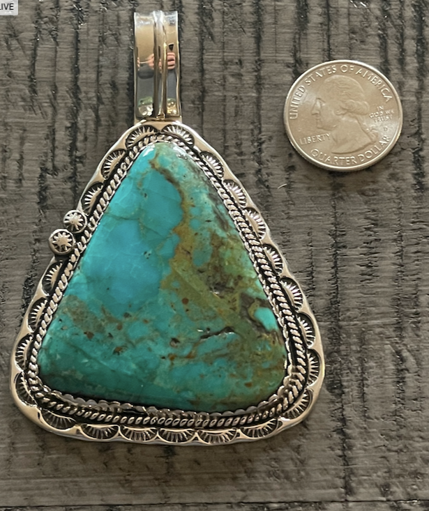 Old Kingman Turquoise Set In Sterling Silver Pendant - Premium Pendants from Dine' Native Arts - Just $525! Shop now at Three Blessed Gems
