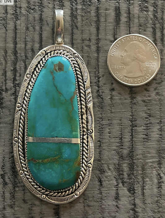 Old Kingman Turquoise Set In Sterling Silver Pendant - Premium Pendant from Dine' Native Arts - Just $495! Shop now at Three Blessed Gems