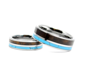 Koa Wood Turquoise Tungsten Ring - Premium Rings from EMV Trading - Just $50! Shop now at Three Blessed Gems