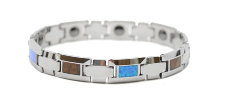 Koa Wood Blue Opal Tungsten Bracelet - Premium Bracelets from EMV Trading - Just $120! Shop now at Three Blessed Gems