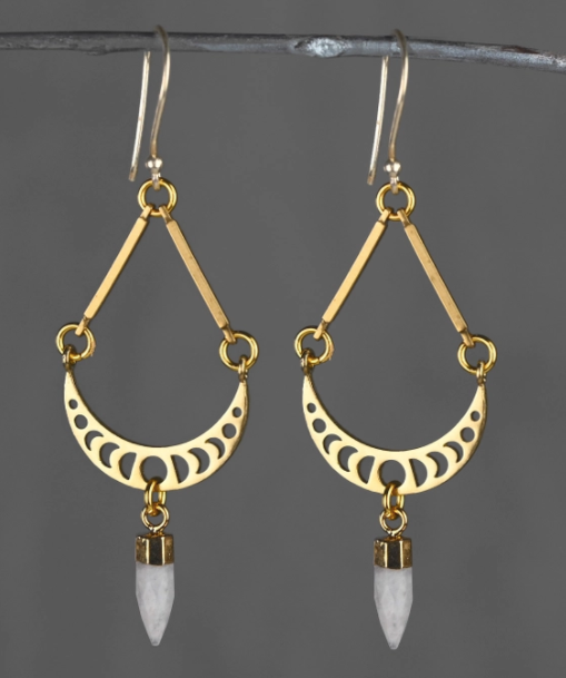 Moonstone Moonphase Earrings - Premium Earrings from KBD - Just $75! Shop now at Three Blessed Gems