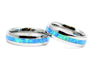 Blue Opal Tungsten 6MM Ring - Premium Rings from EMV Trading - Just $45! Shop now at Three Blessed Gems