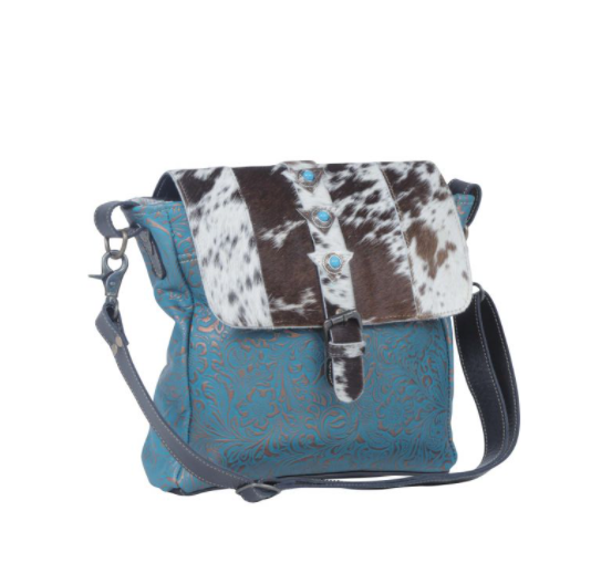 Blue Rose Leather & Hairon Bag - Premium Bag from myra - Just $117! Shop now at Three Blessed Gems