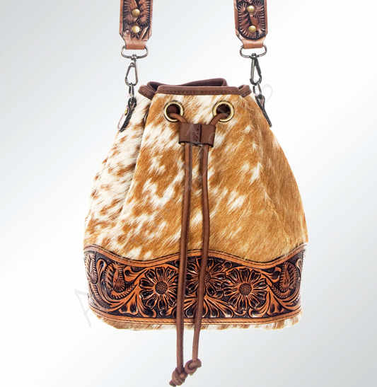Tooled Leather & Cowhide Bag - Premium Bag from American Darling - Just $258! Shop now at Three Blessed Gems