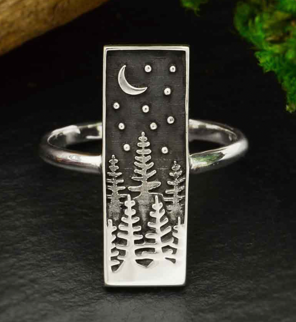 Layered Trees Silver Ring