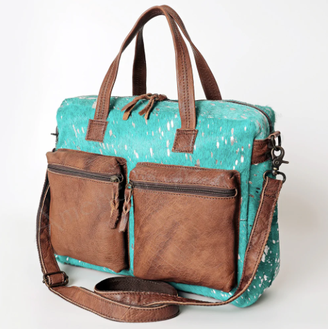 Turquoise Cowhide W/Silver Foil Concealed Carry Bag - Premium Bag from American Darling - Just $330! Shop now at Three Blessed Gems