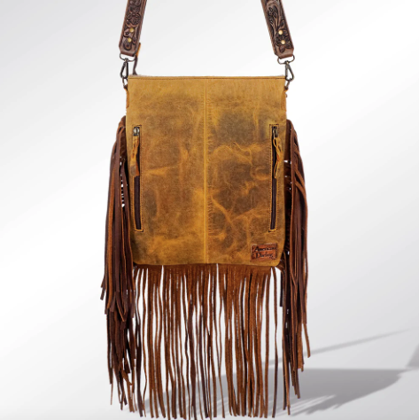 Cowhide Hand Tooled Leather W/Fringe Concealed Carry Bag