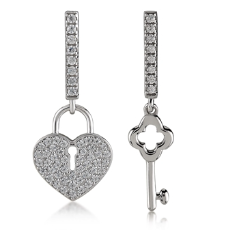Heart Lock and Key CZ 24K White Gold Earring - Premium Earrings from Kebella - Just $86! Shop now at Three Blessed Gems