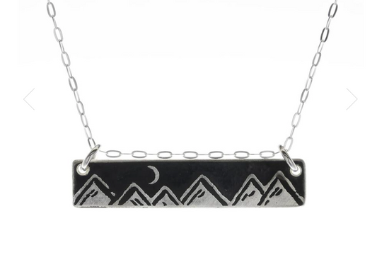 Moonlit Mountains Horizontal Bar Sterling Silver Necklace
