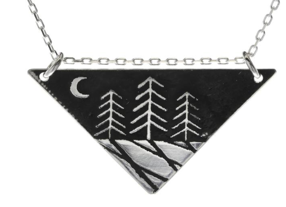 Zen Night Forest Large Triangle Silver Necklace - Premium Necklace from Bearded Jeweler - Just $70! Shop now at Three Blessed Gems
