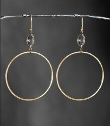 Large Brushed Gold Plated Hoop with Prasiolite