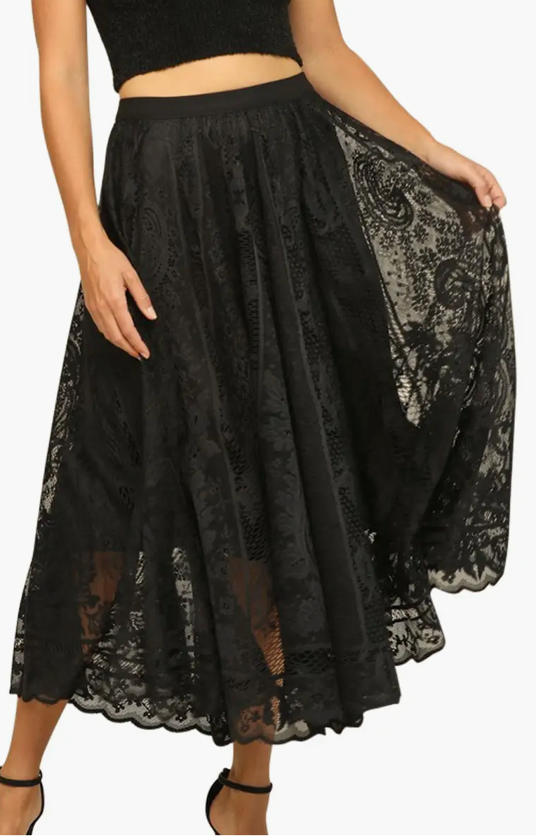 Floral Lace Long Skirt - Premium Skirts from Vanilla Monkey - Just $50.40! Shop now at Three Blessed Gems