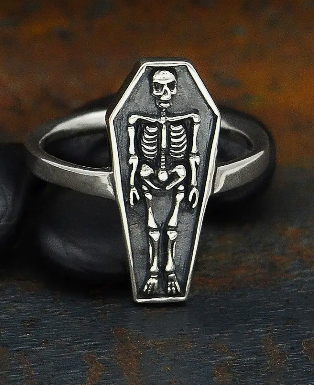 Sterling Skeleton Coffin Ring