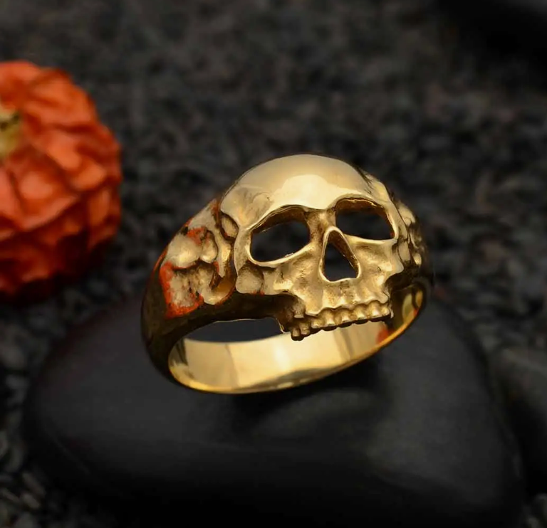 Chunky Bronze Skull Ring - Premium Rings from Nina Designs - Just $53! Shop now at Three Blessed Gems